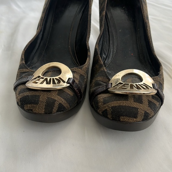 Fendi Zucca Print with big metal FF logo wedge. - Picture 12 of 12